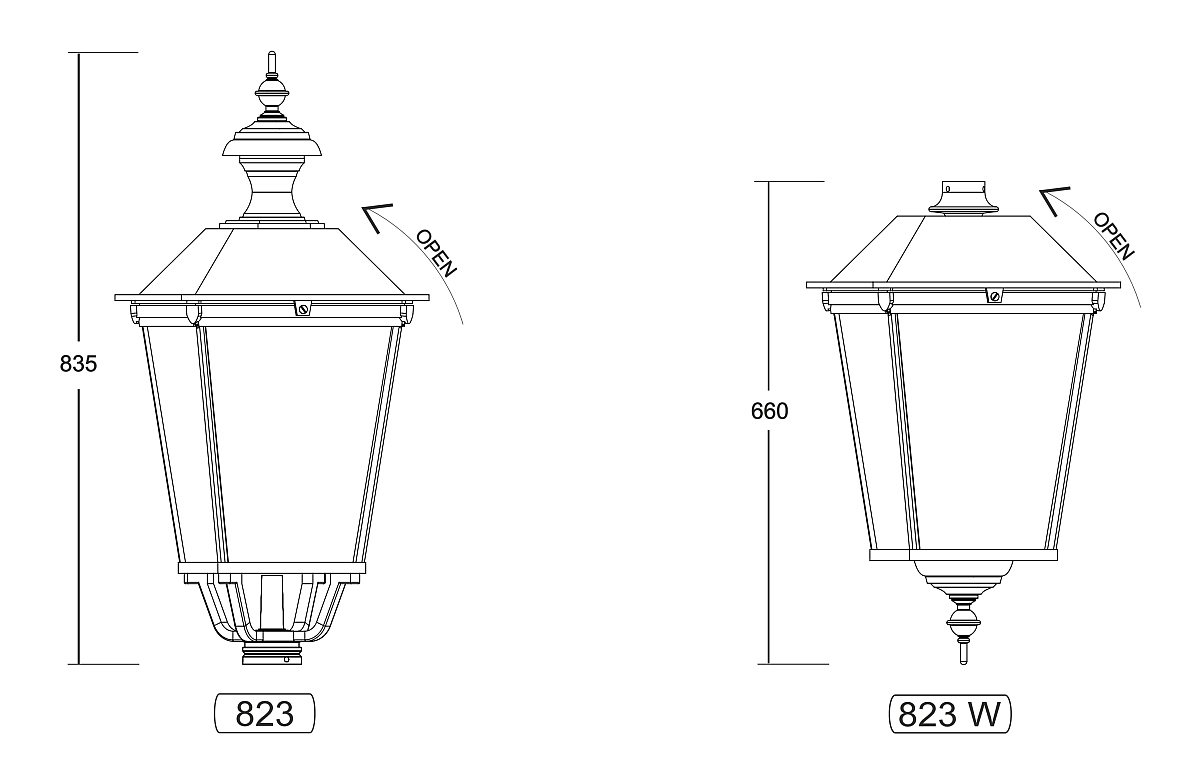 Vierseitige Laterne 823 für Wand- und Standleuchten - Terra Lumi