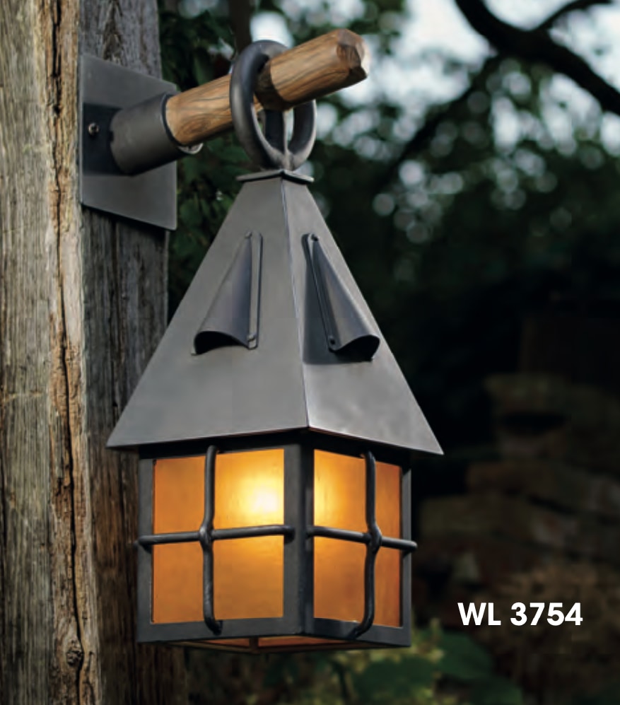 Rustic Cottage-Style Outdoor Wall Light with Amber Glass WL 3754