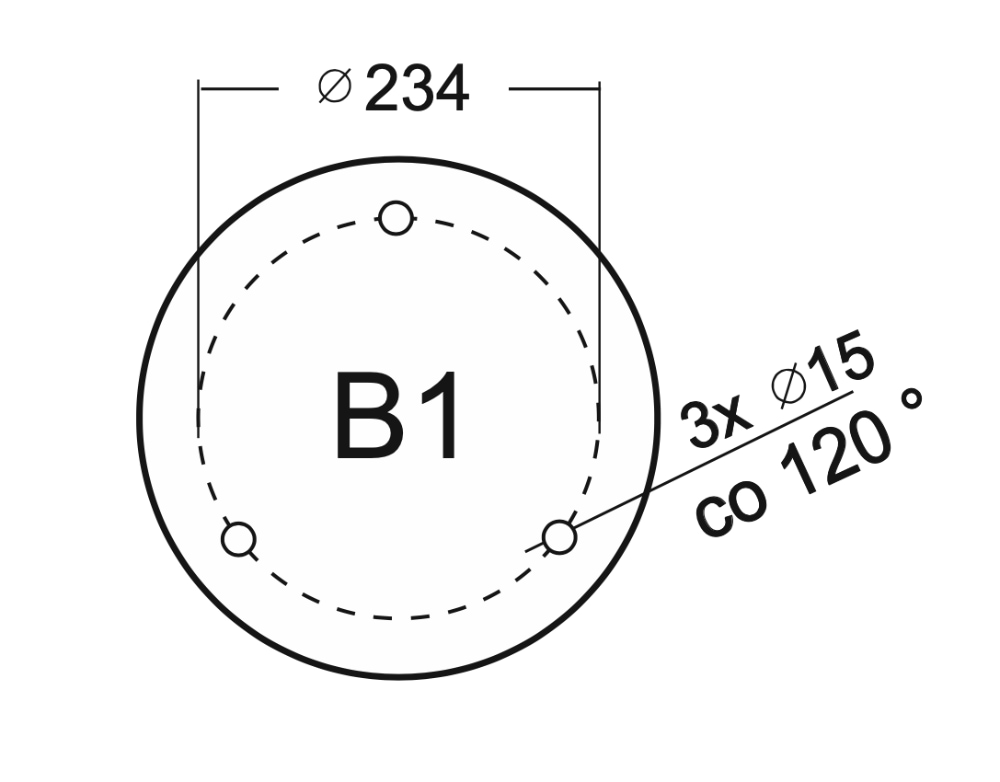 Bild 8: Anschlussmaße für den Sockel Klassische Mastleuchte mit vierseitiger Laterne SO P3.53: Anschlussmaße für den Sockel