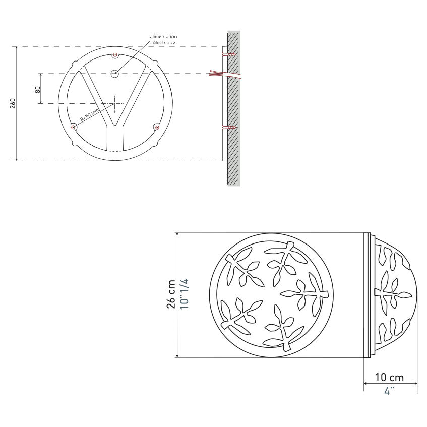 Runde Außenleuchte mit Blattdekor aus Bronzeguss Vega, Bild 2 Runde Außenleuchte mit Blattdekor aus Bronzeguss Vega, Bild 2