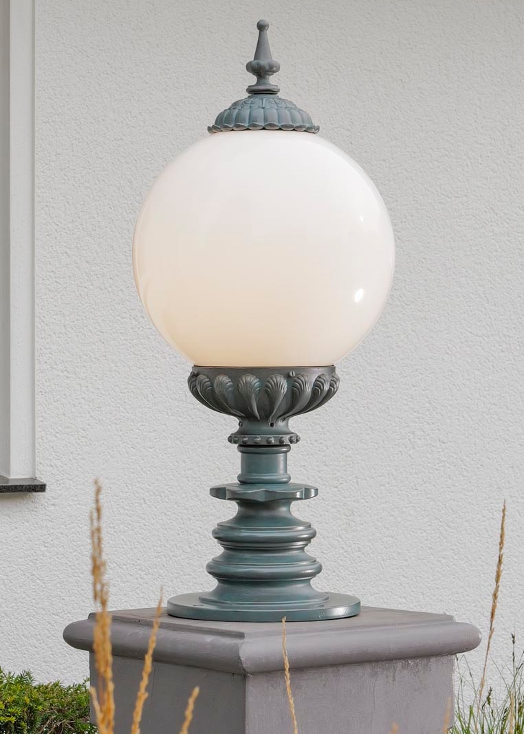 Classic Wrought Iron Pedestal Light with 35 cm Opal Glass Globe AL 6648