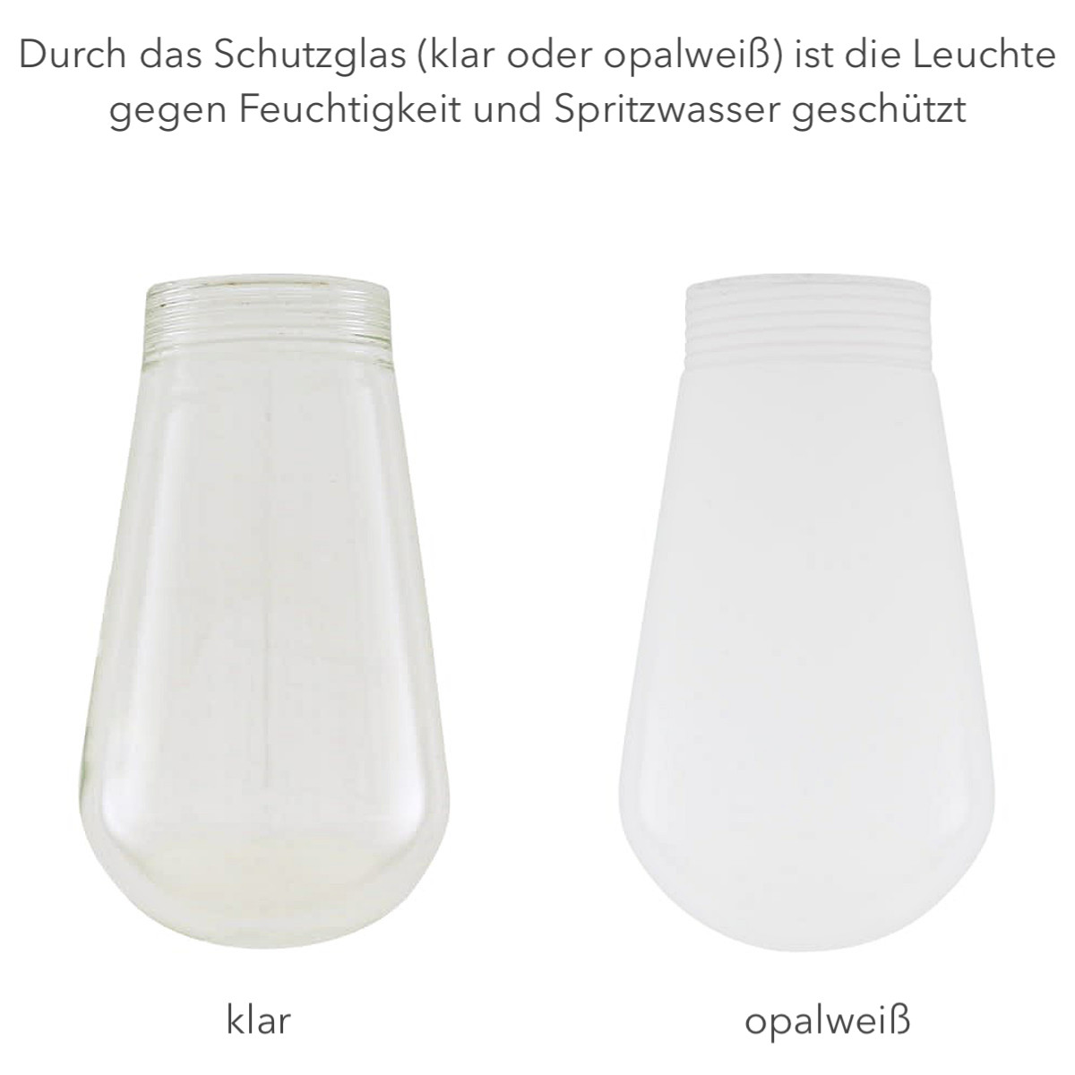 Bild 3: Schutzglas: Durch den Glaskolben und entsprechende Dichtungen ist die Leuchte gegen Feuchtigkeit und Spritzwasser geschützt. Außen-Wandlampe Mayam mit Haken und Kabel, IP65: Schutzglas: Durch den Glaskolben und entsprechende Dichtungen ist die Leuchte gegen Feuchtigkeit und Spritzwasser geschützt.