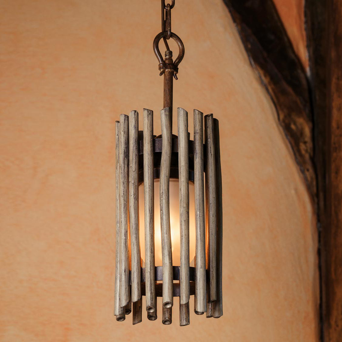 Wrought Iron Outdoor Hanging Lamp with Bamboo Design HL 2656