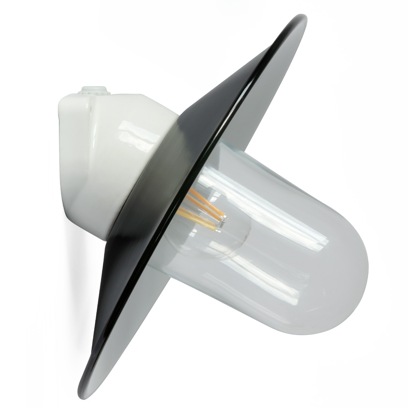 Bild 2: Dargestellt mit klarem Zylinderglas Emaille-Lampe mit Porzellansockel WZKR 2010: Dargestellt mit klarem Zylinderglas