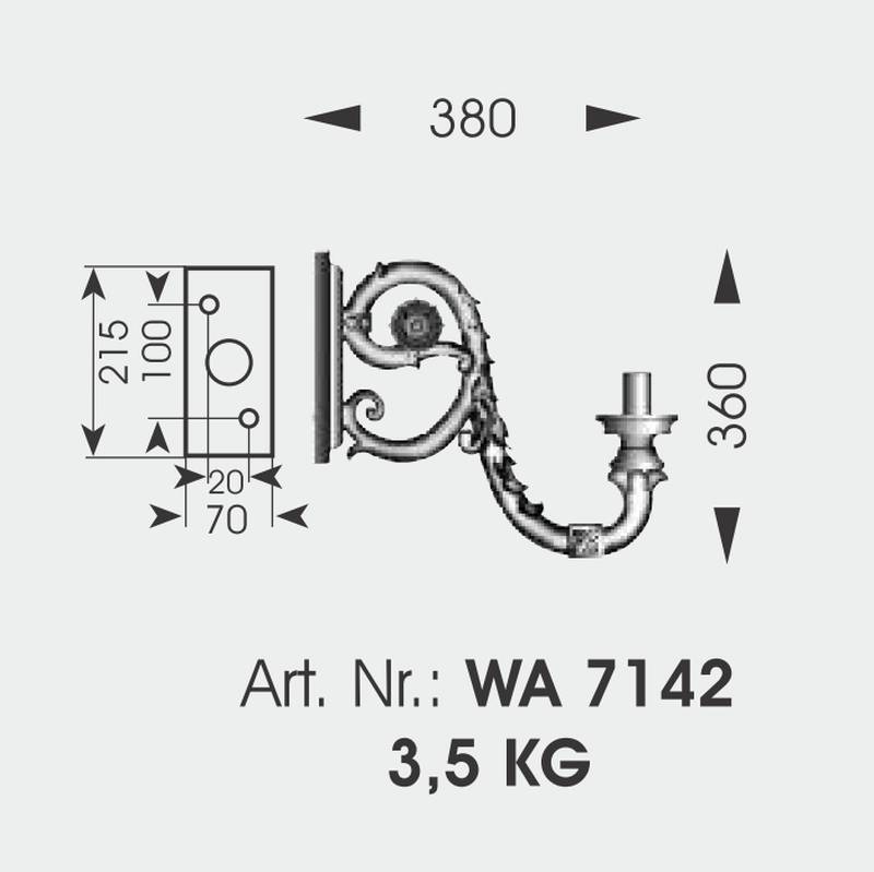 Bild 3: Abmessungen des Wandarms Handgeschmiedete Glasmantel-Laterne WL 3403: Abmessungen des Wandarms
