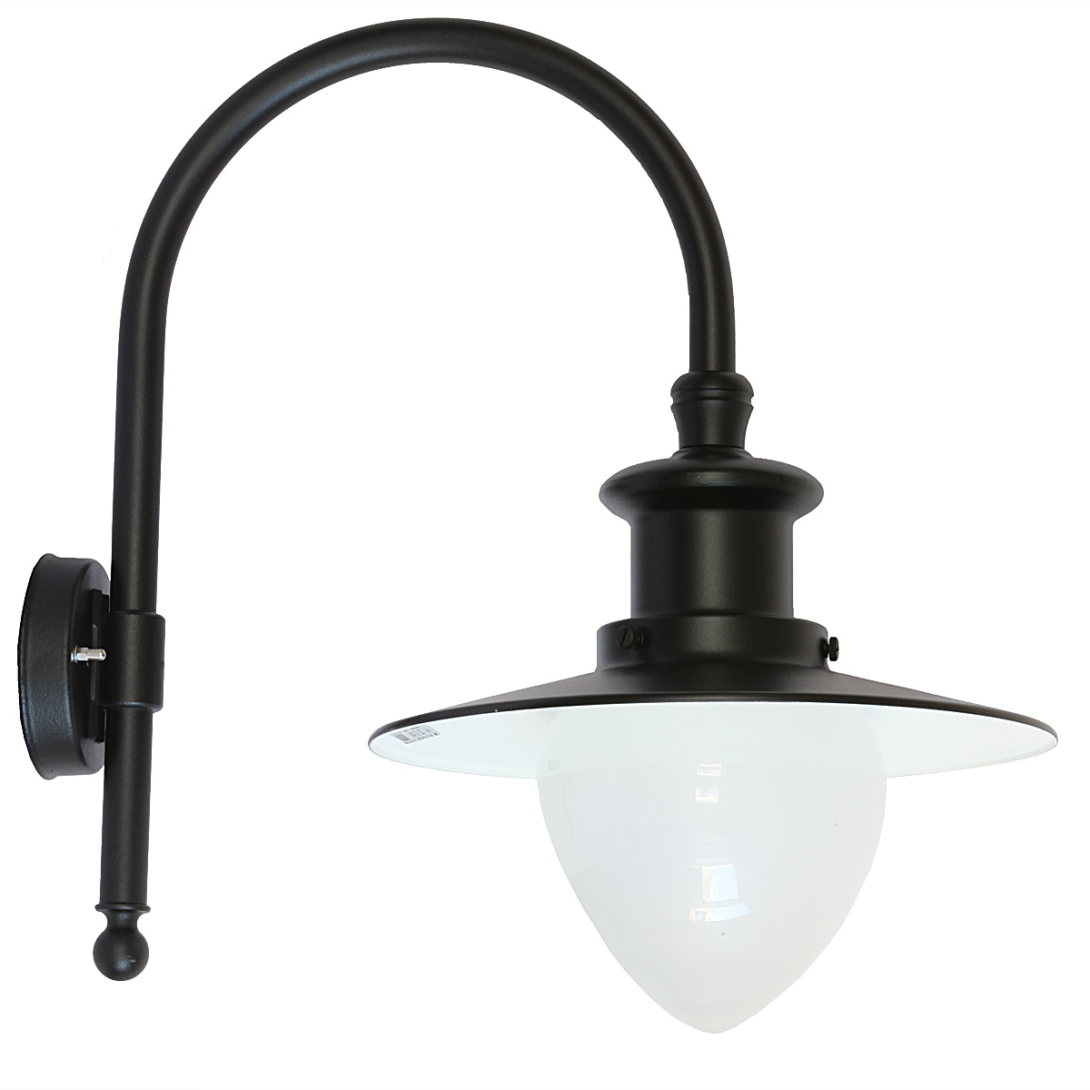 Bild 1: Abgebildet in schwarz mit Spitzzylinder-Glas: Bogenarm-Wandlampe mit satiniertem Spitzzylinder-Glas Bogenarm-Wandlampe mit satiniertem Spitzzylinder-Glas: Abgebildet in schwarz mit Spitzzylinder-Glas: Bogenarm-Wandlampe mit satiniertem Spitzzylinder-Glas