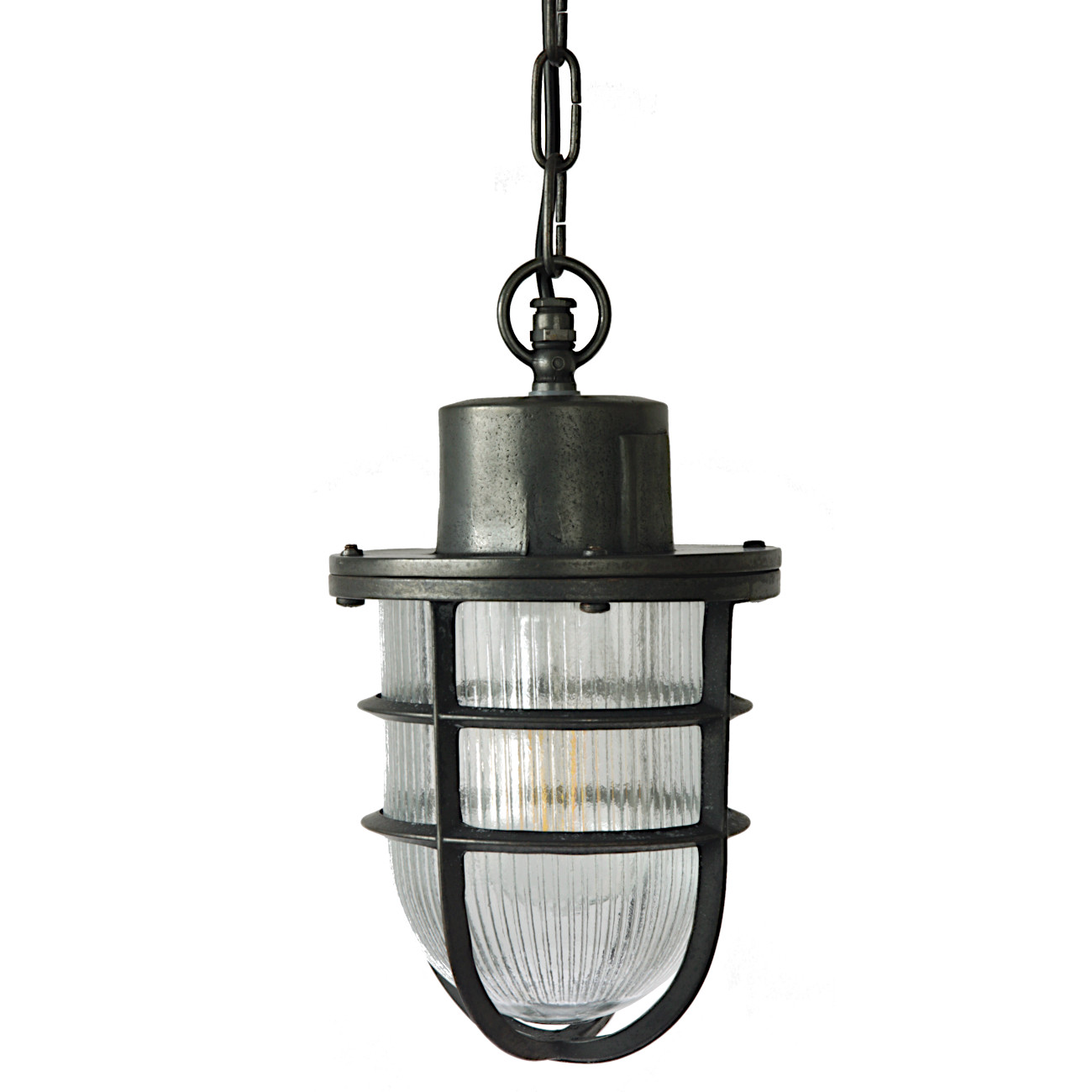 Pendant brass light N° 19 with holophane glass