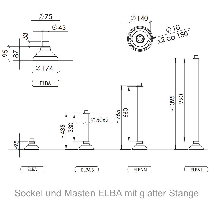 Art déco-Sockelleuchte aus Aluguss Elba S 34.35.36: Der Sockel ist in verschiedenen Höhen erhältlich. Bei diesem Modell wird die Größe S verwendet.