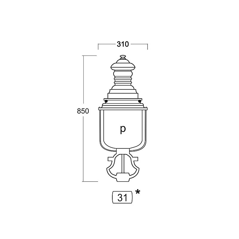Bild 4: Maße der Hamburger Laterne Standleuchte mit Leitereisen und Laterne Hamburg.31: Maße der Hamburger Laterne