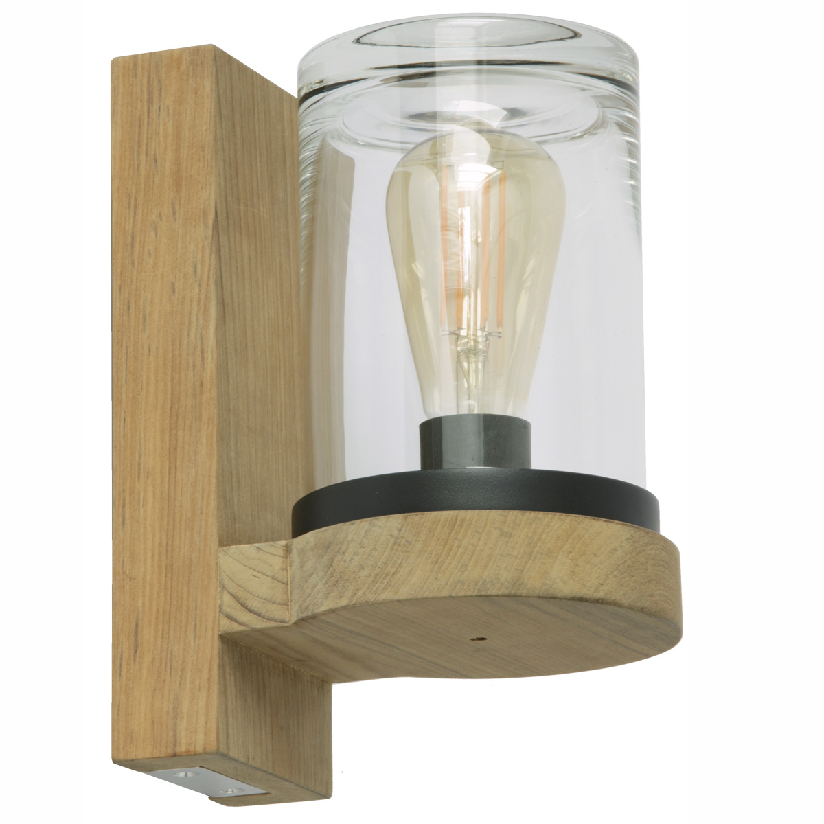 Outdoor light CLOCHE with teak wall bracket and handmade glass