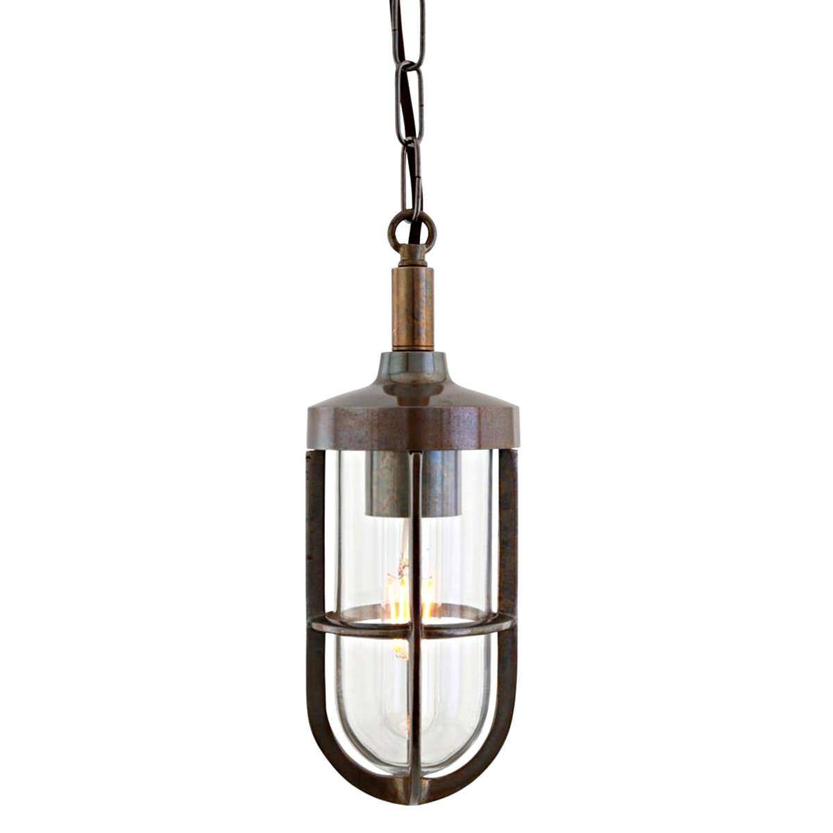 Brass Factory Pendant Lamp With Grid Crook