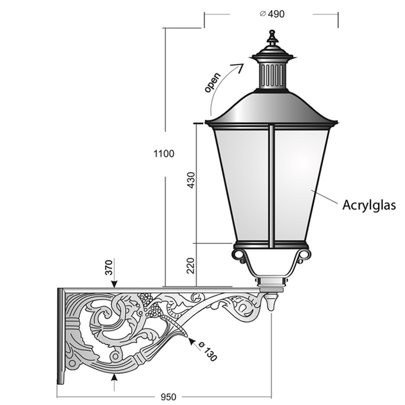 Bild 2: Anwendungsbeispiel: Wandarm Warschau mit Laterne 862 (bitte anfragen). Große Mastaufsatz-Laterne OMA 862: Anwendungsbeispiel: Wandarm Warschau mit Laterne 862 (bitte anfragen).