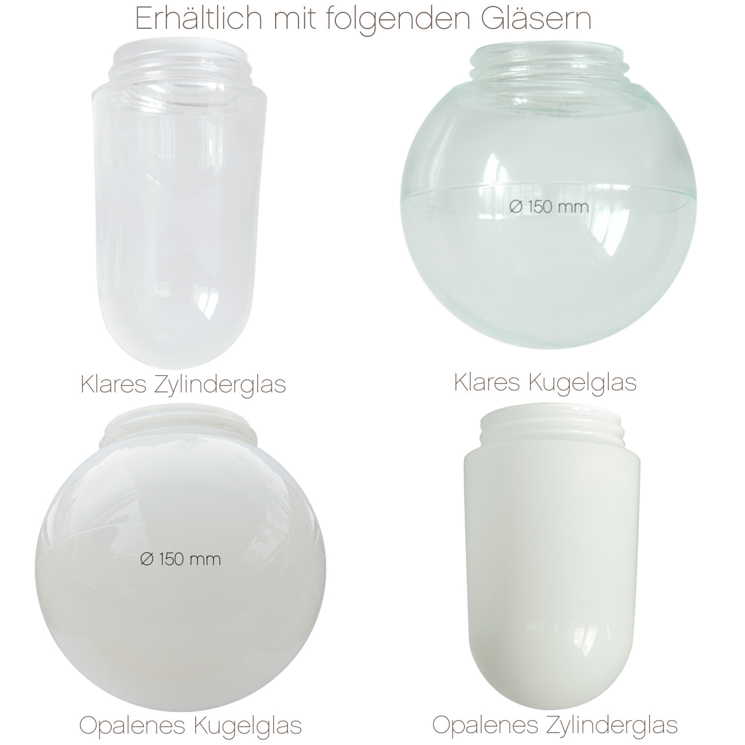 Bild 7: Die erhältlichen Gläser Porzellan-Stall-Lampe mit Kupferschirm WBCU 2010: Die erhältlichen Gläser