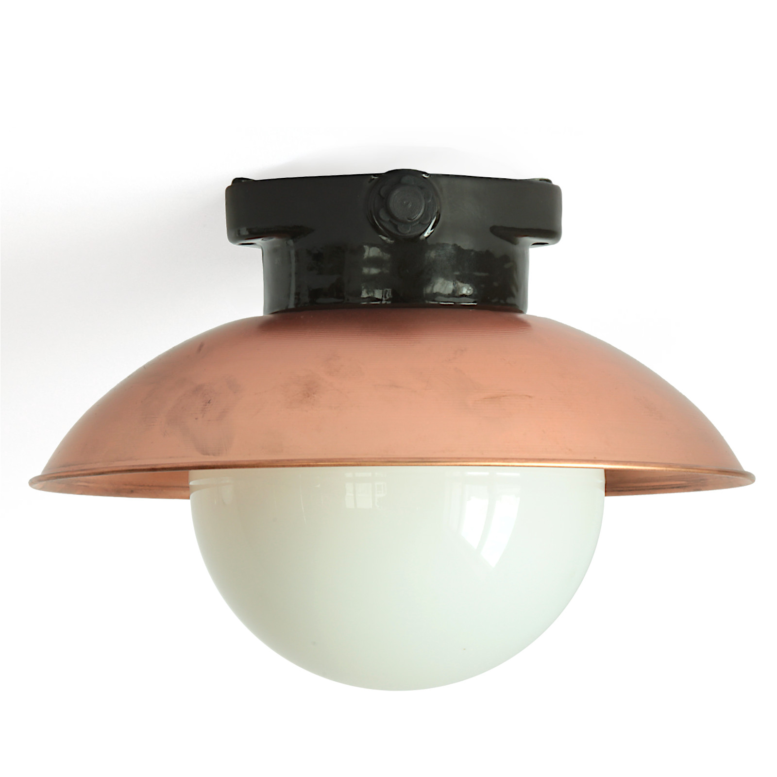 Deckenleuchte mit gewölbtem Kupfer-Reflektor und schwarzem Porzellan-Sockel  DMCU 2024 BLK Deckenleuchte mit gewölbtem Kupfer-Reflektor und schwarzem Porzellan-Sockel  DMCU 2024 BLK