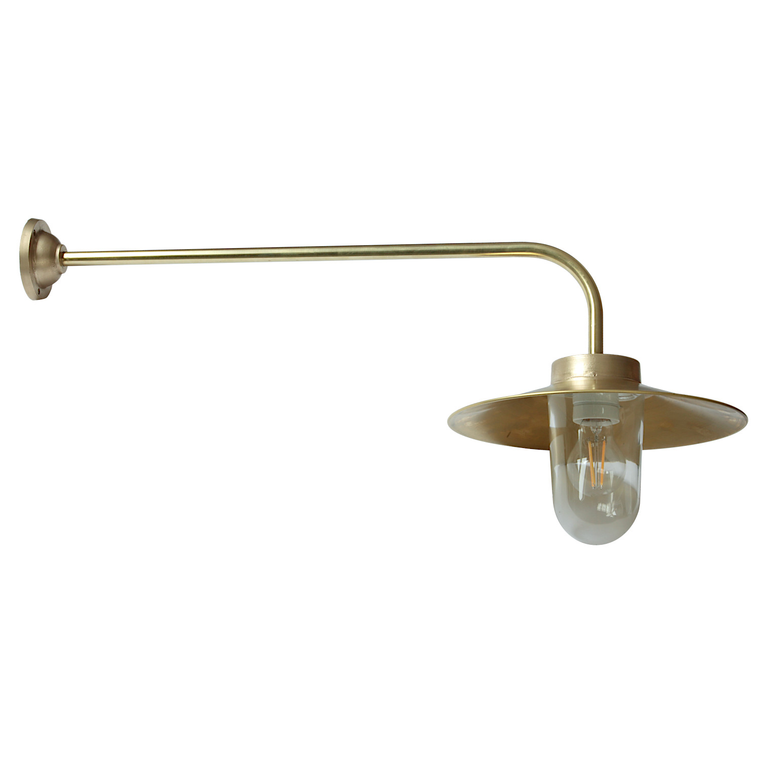 Lange Außenlampe aus Messing 38-90 BR L/XL: Lange Außenlampe aus Messing, großes Modell, Messing roh mit klarem Zylinderglas