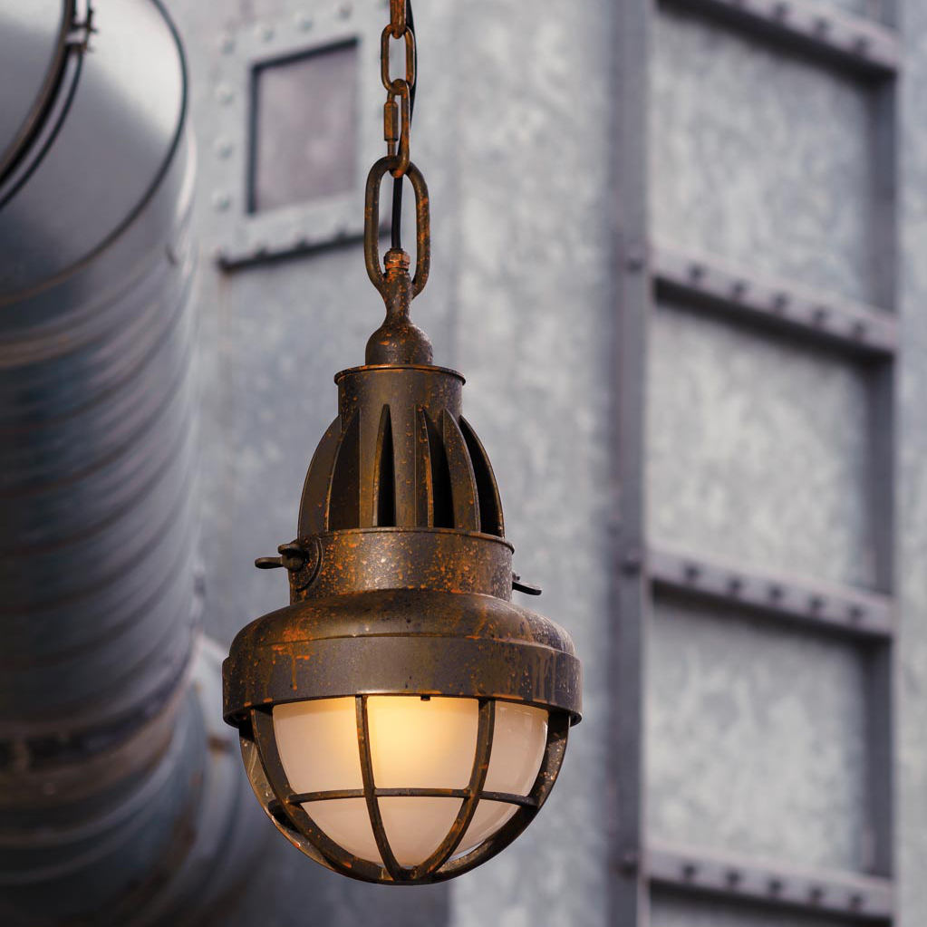 Artful Iron Pendant Light for Outside in Antique Factory Style HL 2694