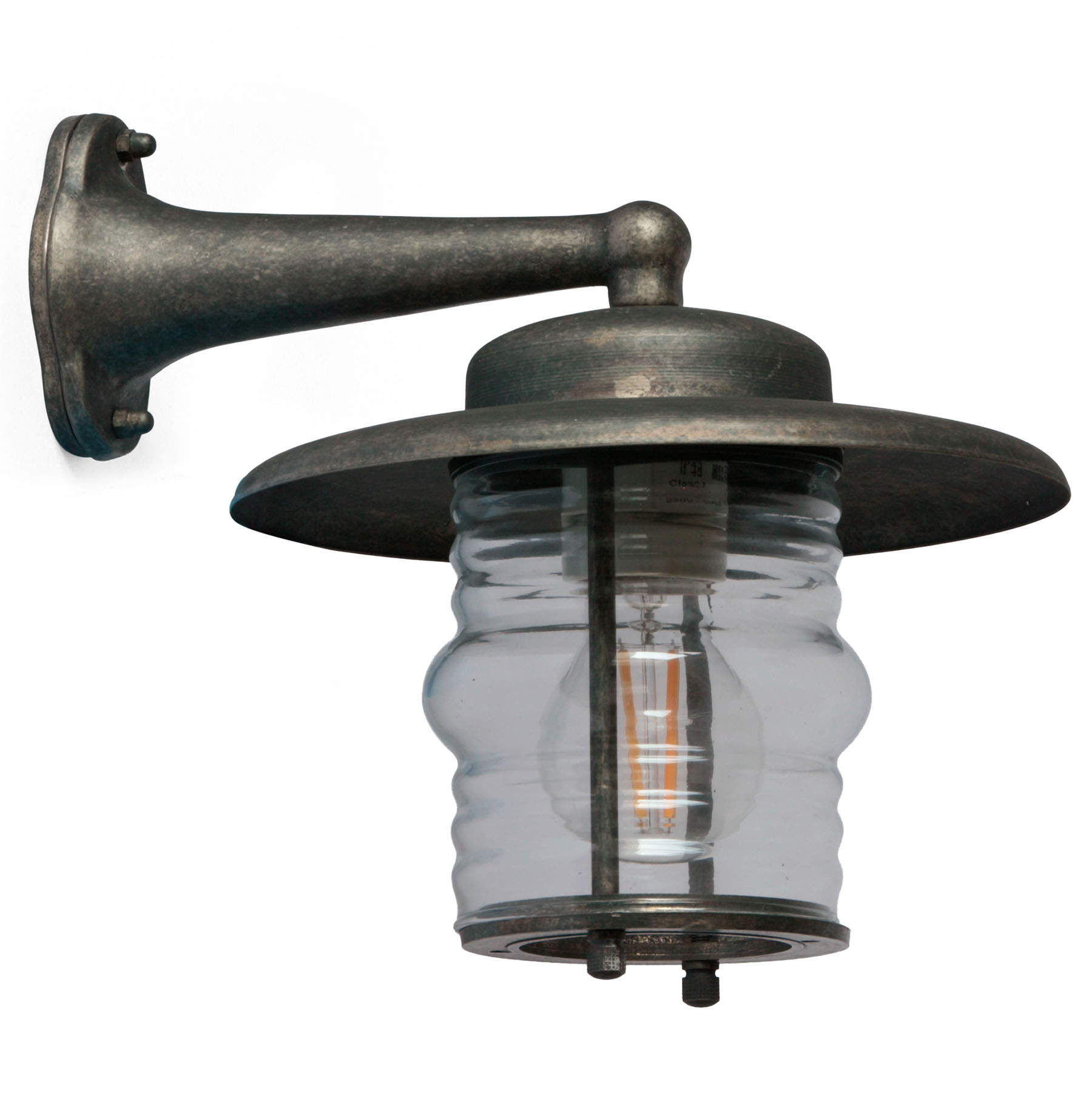 Outdoor brass wall light N° 75 with round wavy glass: Nickel matt