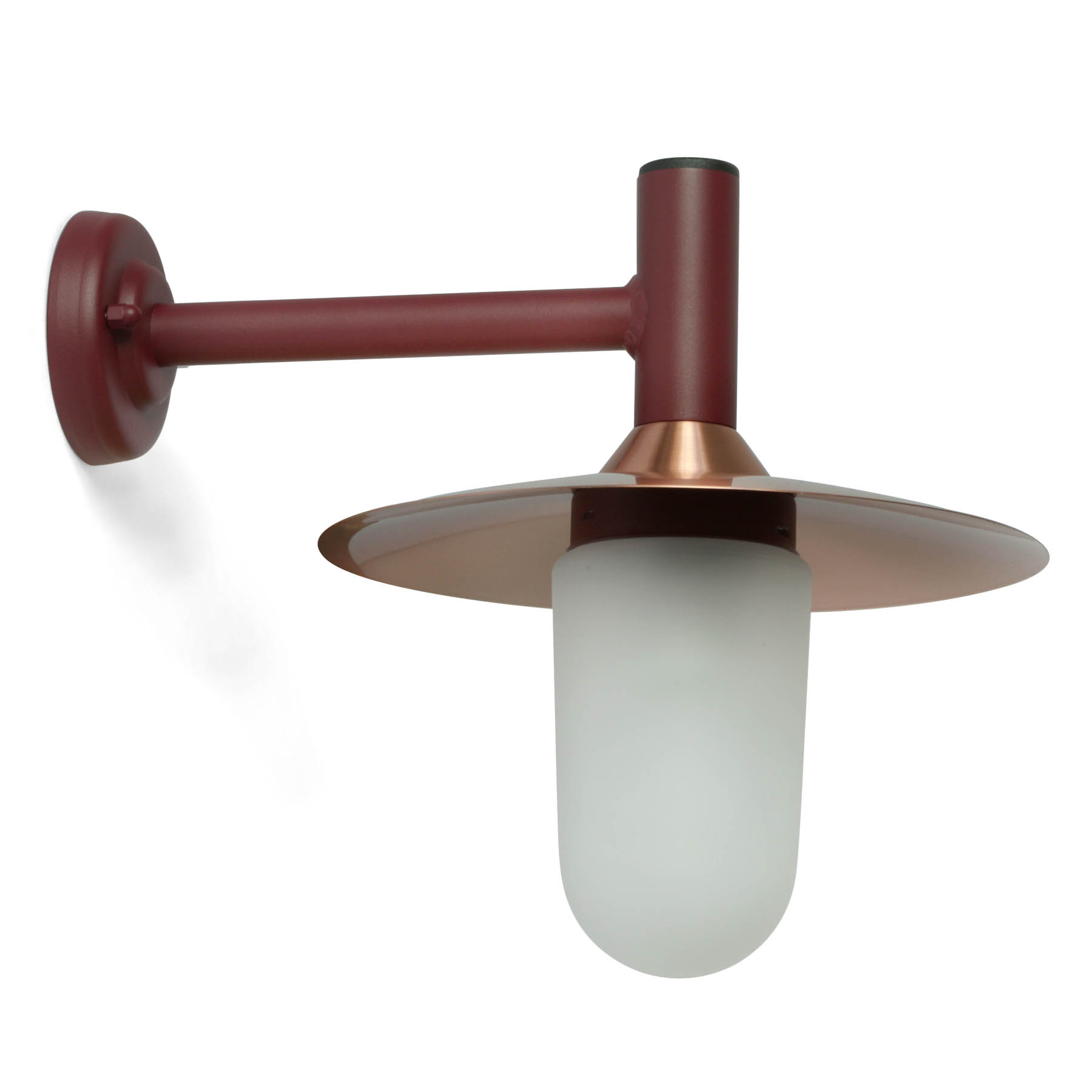 Classic French Reflector Sconce Montana 1: Farbe Bordeaux (Weinrot RAL 3005) mit Kupferreflektor