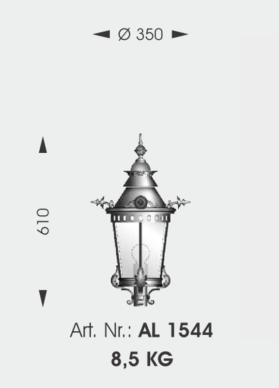 Bild 2: Abmessungen des Leuchtenkörpers Handgeschmiedete Glasmantel-Laterne WL 3403: Abmessungen des Leuchtenkörpers