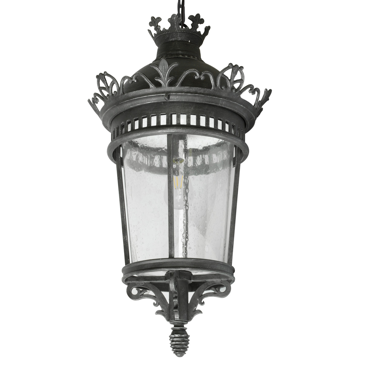Historic Wrought Iron Pendant Light with Rounded Glass HL 2640