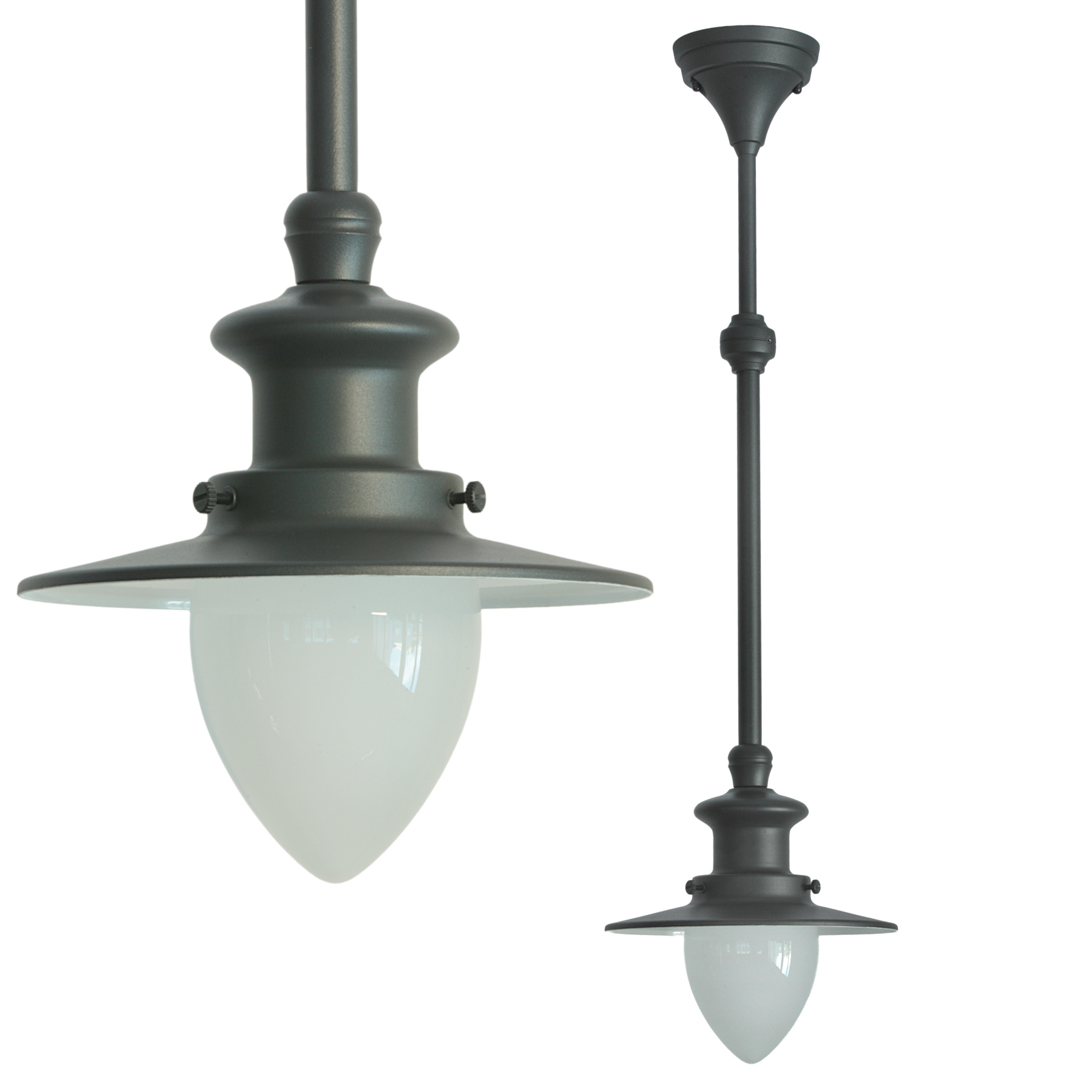 Outdoor Pendant Light with Pointed Glass Cylinder in Classic Factory Style