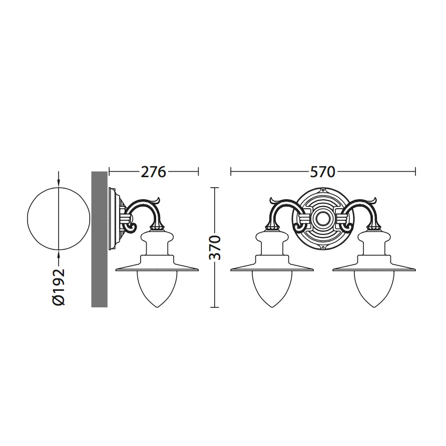 Bild 2: Die Maße: Zweiflammige Wandlampe für Außen mit Spitzzylindern Zweiflammige Wandlampe für Außen mit Spitzzylindern: Die Maße: Zweiflammige Wandlampe für Außen mit Spitzzylindern