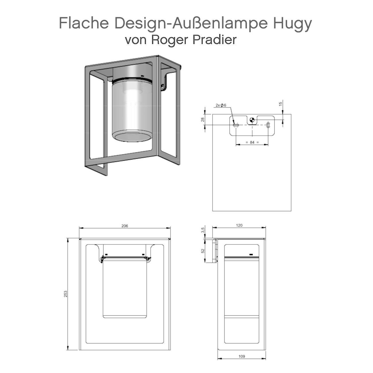 Flache Design-Außenlampe Hugy mit IP 65, Bild 14 Flache Design-Außenlampe Hugy mit IP 65, Bild 14