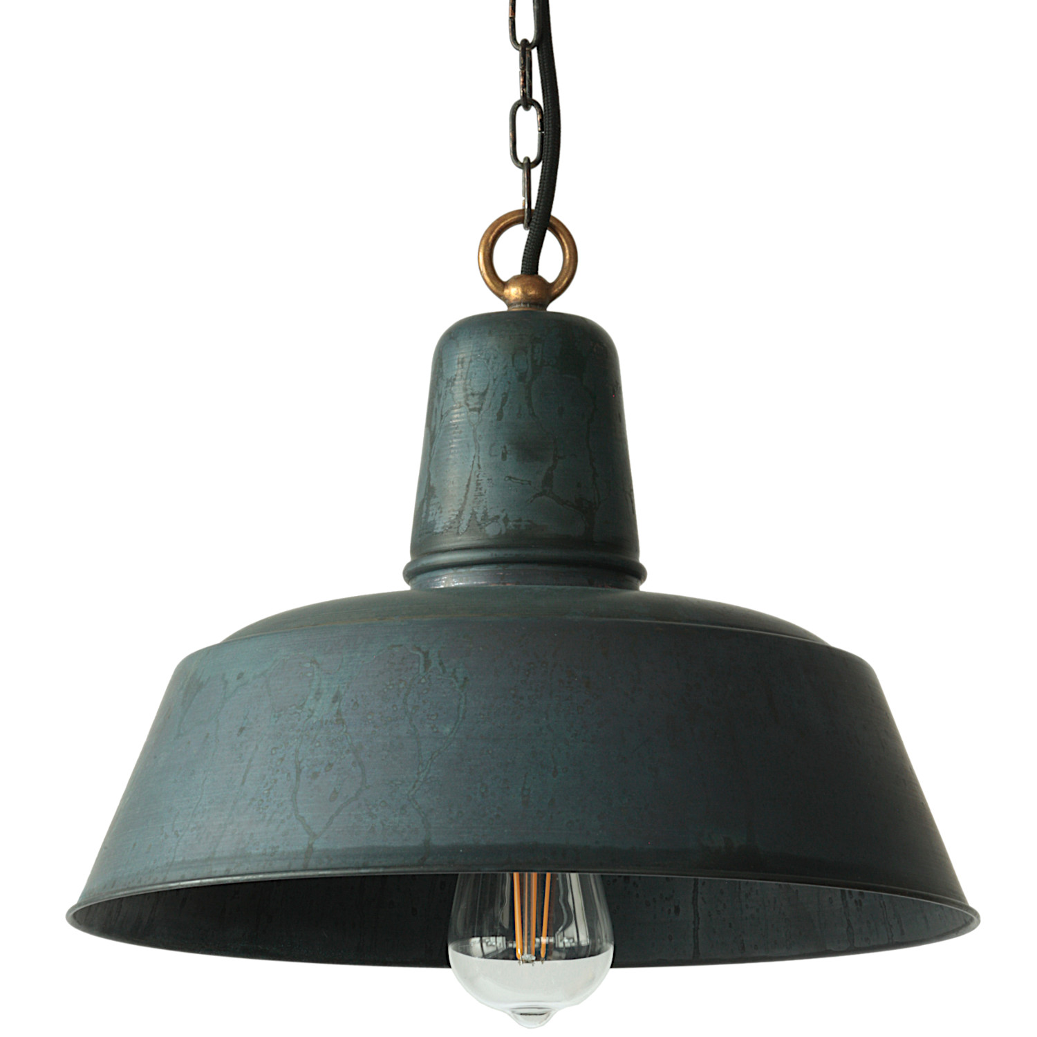 Classic Industrial Copper Pendant Light Berlin: Hängeleuchte Berlin, Schirm-350 mm, Kettenaufhängung, Textilkabel schwarz