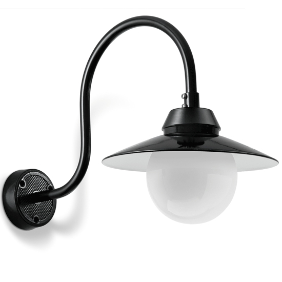 Bild 7: Wandleuchte mit flachem Reflektor Bremen, Schwarz mit Opalglakugel Robuste Wandleuchte mit flachem Reflektor Bremen: Wandleuchte mit flachem Reflektor Bremen, Schwarz mit Opalglakugel