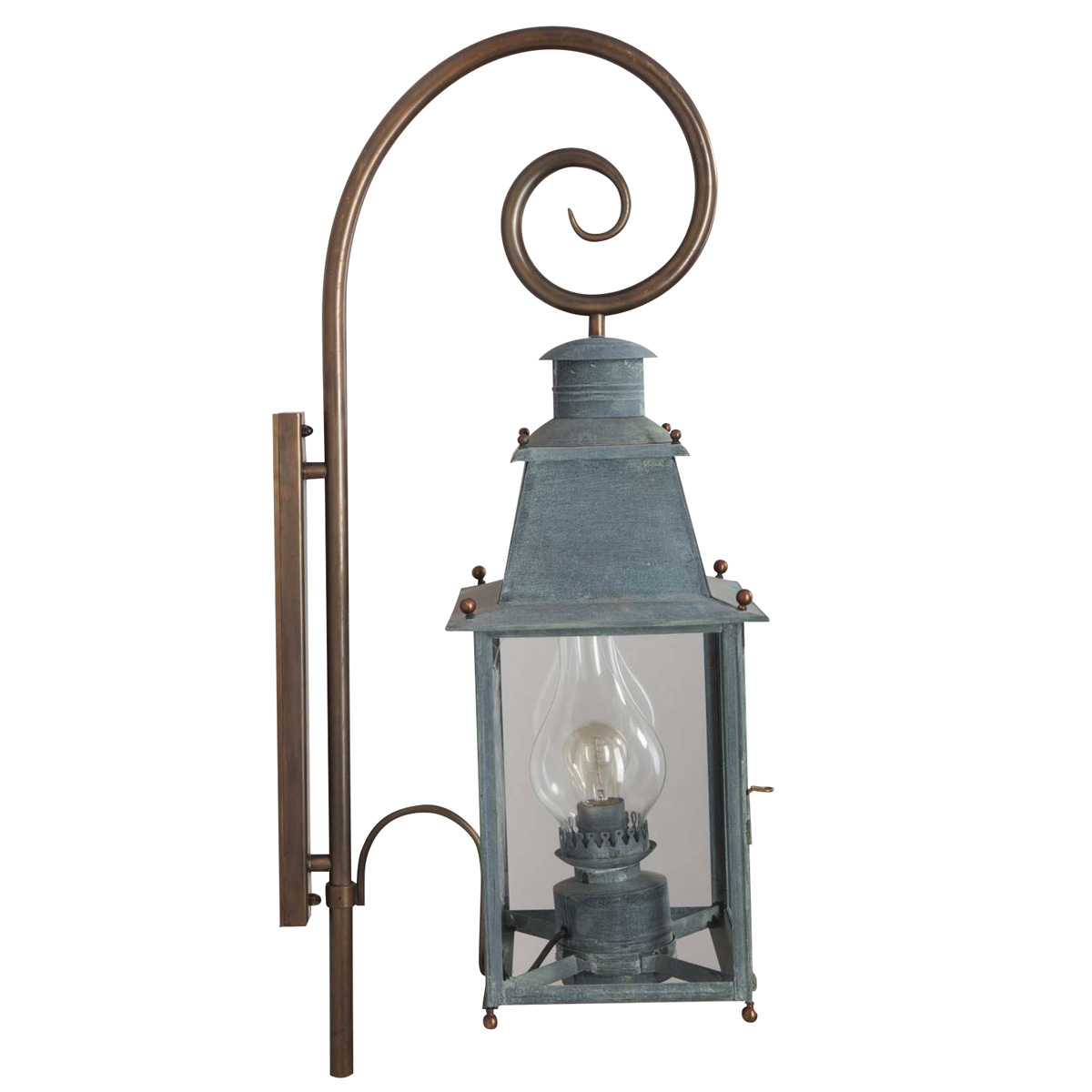 Wall lantern with petrol glass and brass crosier Gare TGM