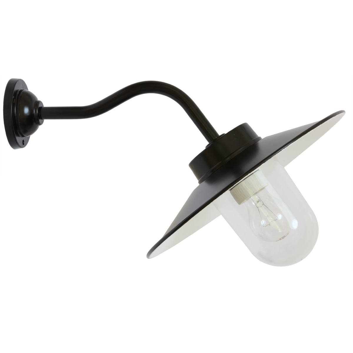 Historische Schirmleuchte aus Aluminium 38-45: Außenlampe aus Aluminium mit klarem Zylinderglas