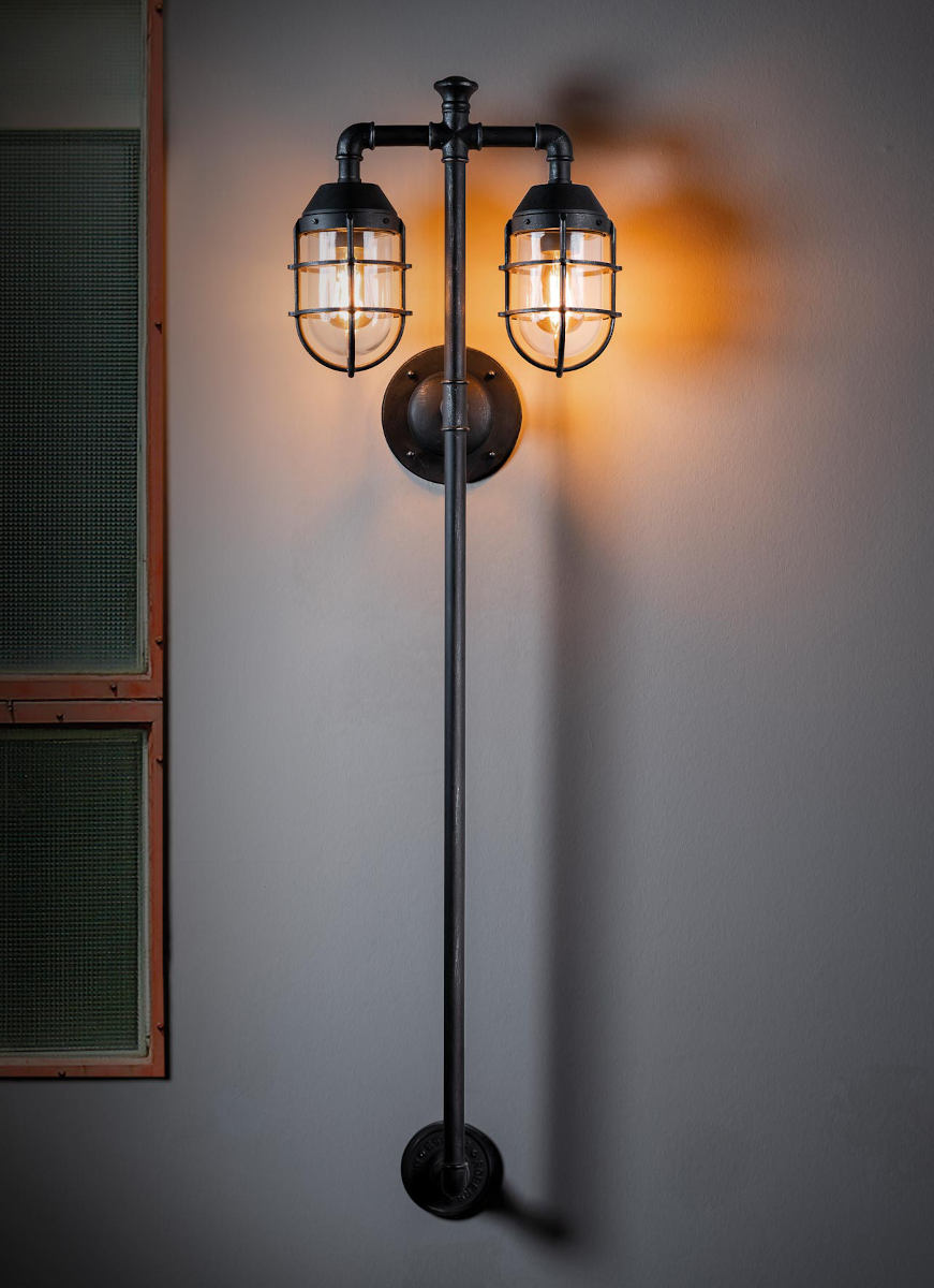Two-light outdoor wall lamp in early industrial style WL 3684