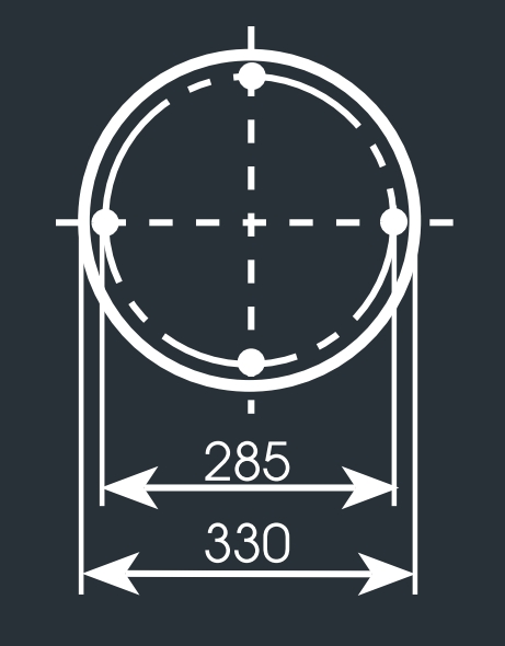 Bild 6: Sockeldurchmesser der Sockelleuchte AL 6600 Deutsche Pollerleuchte aus Schmiedeeisen AL 6600: Sockeldurchmesser der Sockelleuchte AL 6600