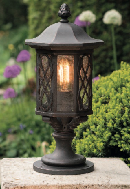 Iron Pedestal Light with Grilled Glass Panels AL 6880