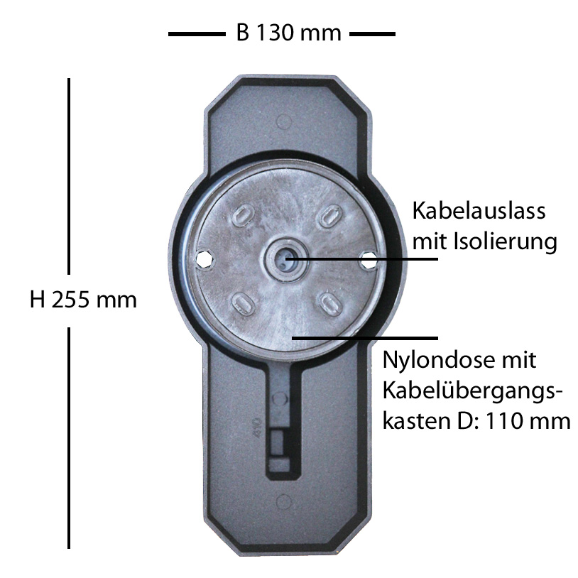 Bild 10: Das Wandteil von hinten mit Abmessungen Historische Hofleuchte: Schirmleuchte mit Zylinderglas: Das Wandteil von hinten mit Abmessungen