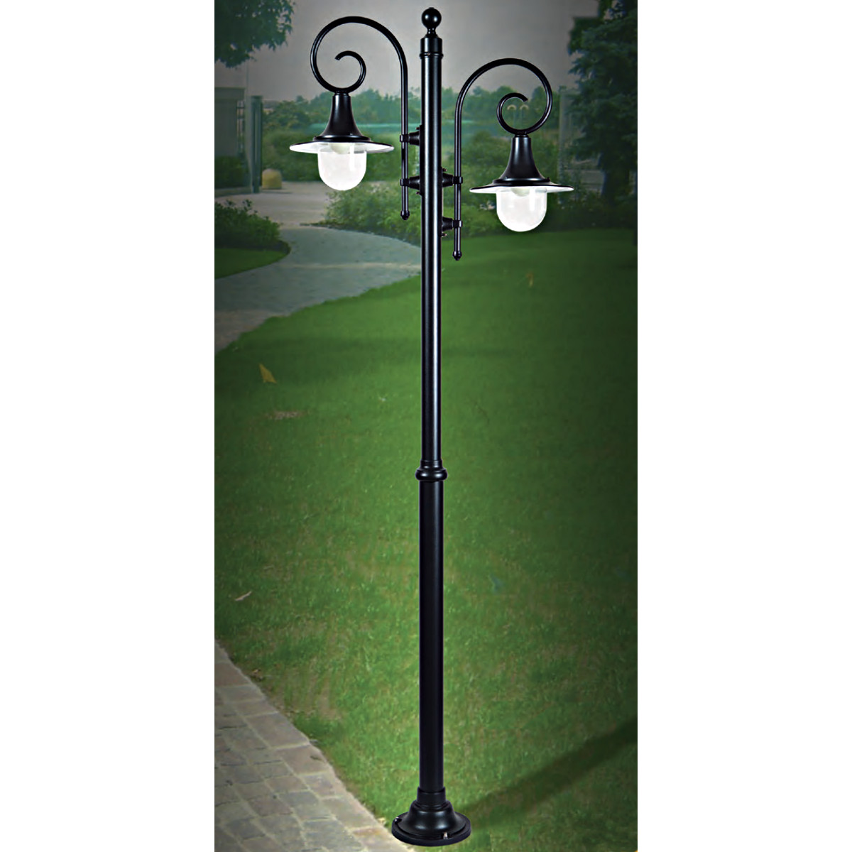 Double-Flame Lamp Post with Swirly Arms