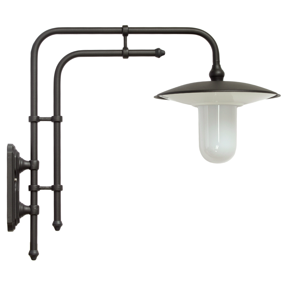 Große Wandlampe für außen mit Doppelrohr-Wandarm Große Wandlampe für außen mit Doppelrohr-Wandarm