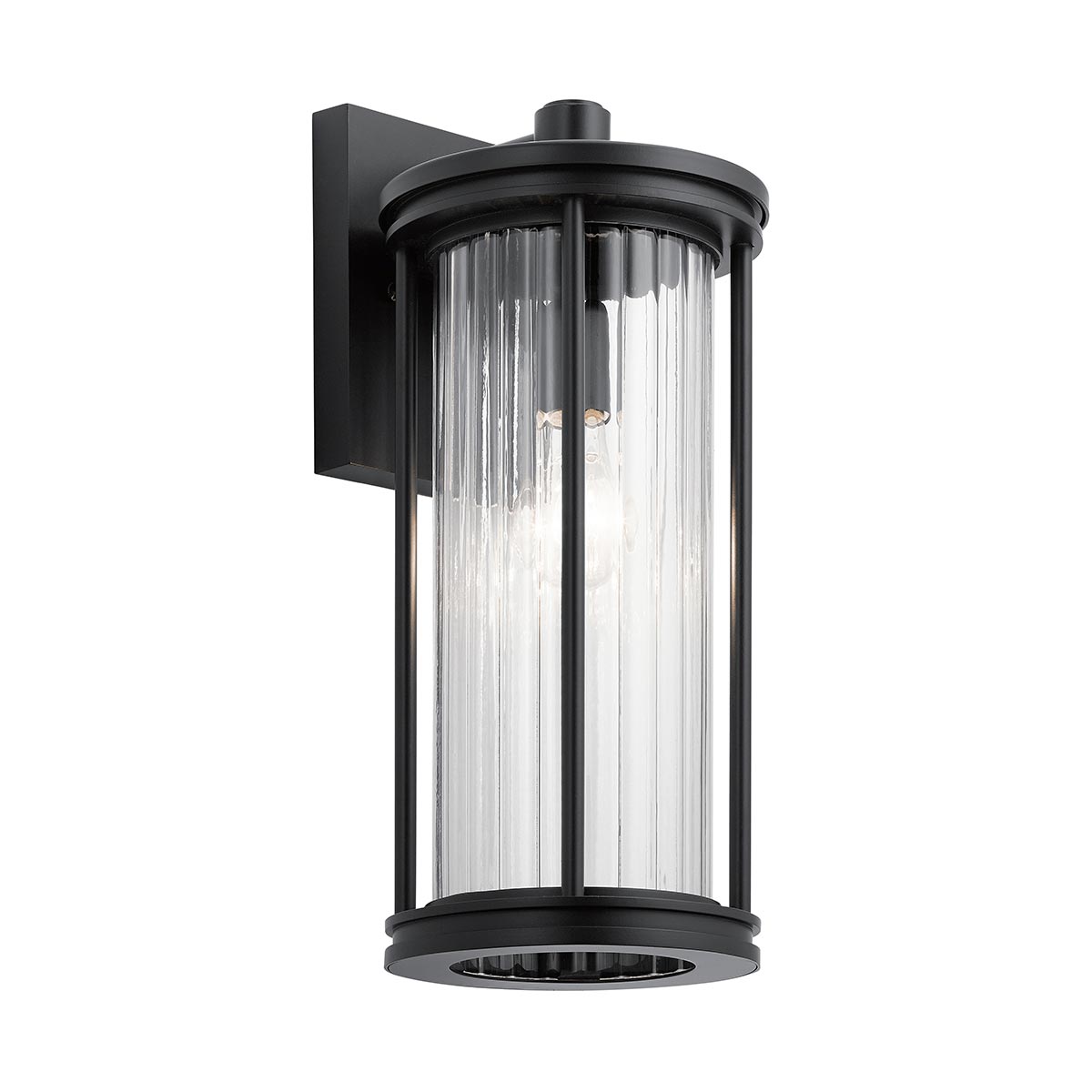 Black Wall Light With Ribbed Glass, 40 cm