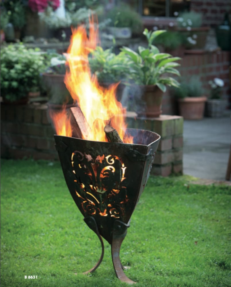 Wrought iron and lasered steel fire basket B 8631
