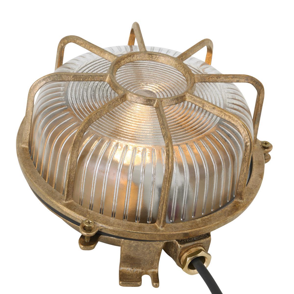 Bild 3: Messing Natur Marine-Wand- oder Deckenlampe mit vergittertem Glas Pado: Messing Natur