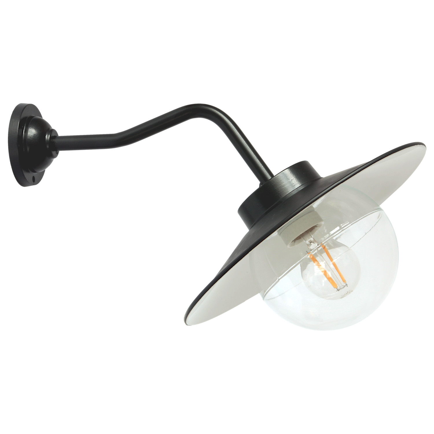 Bild 7: Außenlampe aus Aluminium mit klarem Kugelglas Historische Schirmleuchte aus Aluminium 38-45: Außenlampe aus Aluminium mit klarem Kugelglas