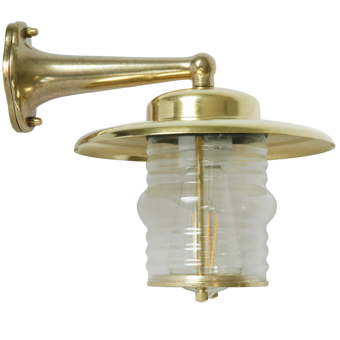 Messing-Wandlampe N° 75 mit gewelltem Rundglas