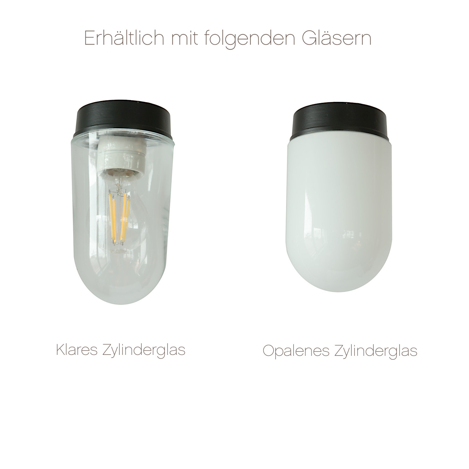 Bild 6: Wahlweise auch mit klarem oder opalenem Zylinderglas erhältlich Außenwandleuchte im Fabrikstil mit langem Arm W290L (Ø 42 cm): Wahlweise auch mit klarem oder opalenem Zylinderglas erhältlich