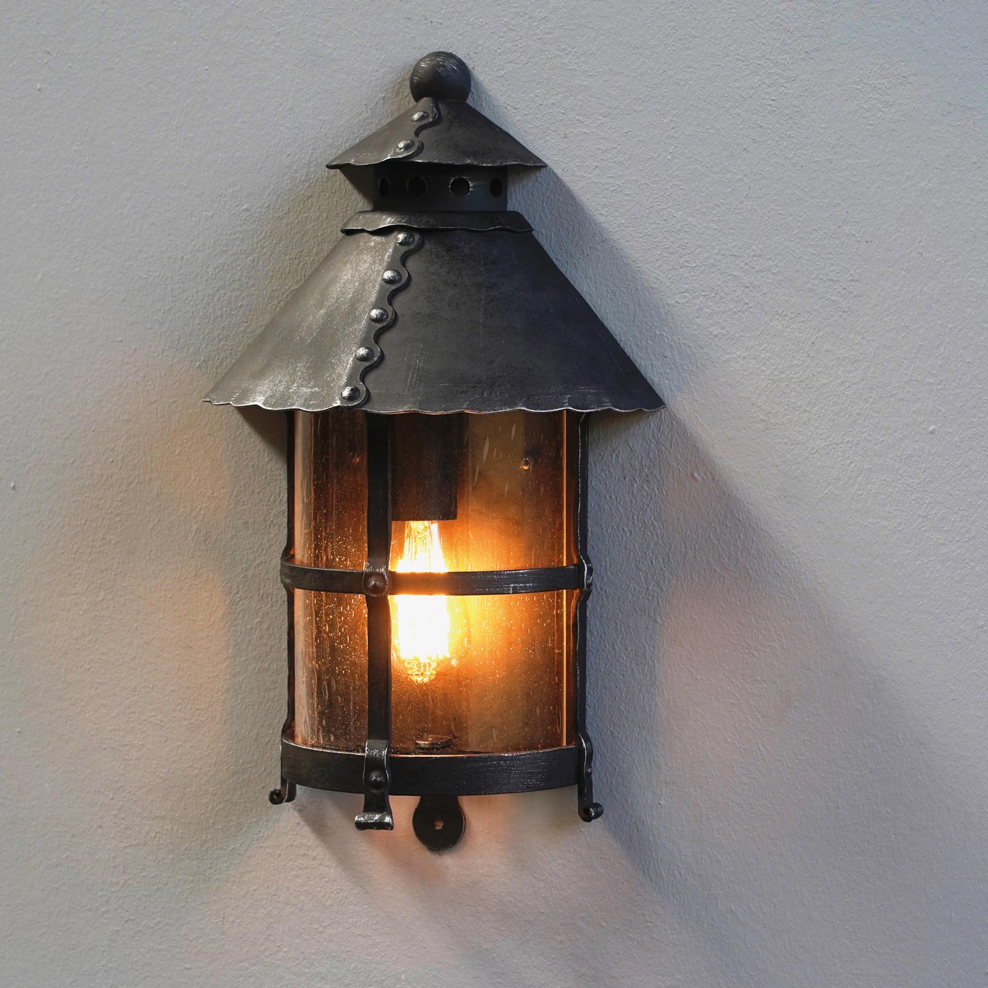 Mittelalter-Halblaterne aus Schmiedeeisen mit Antikglas  WL 3459, Bild 2