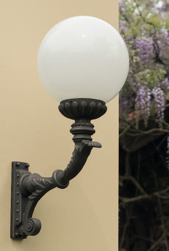 Handcrafted German Outdoor Wall Lantern with Opal Glass Globe 3665
