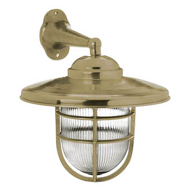 Messing-Wandlampe N° 773 mit Tellerschirm und Schutzglas
