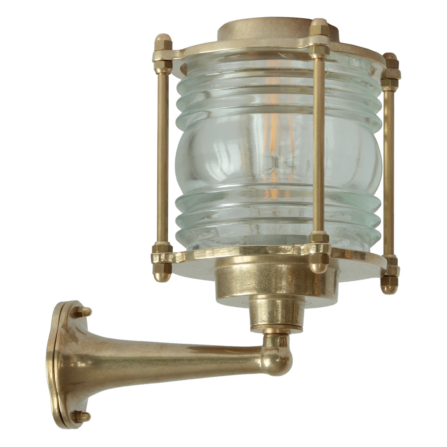 Maritime brass wall light N° 87 with wavy glass
