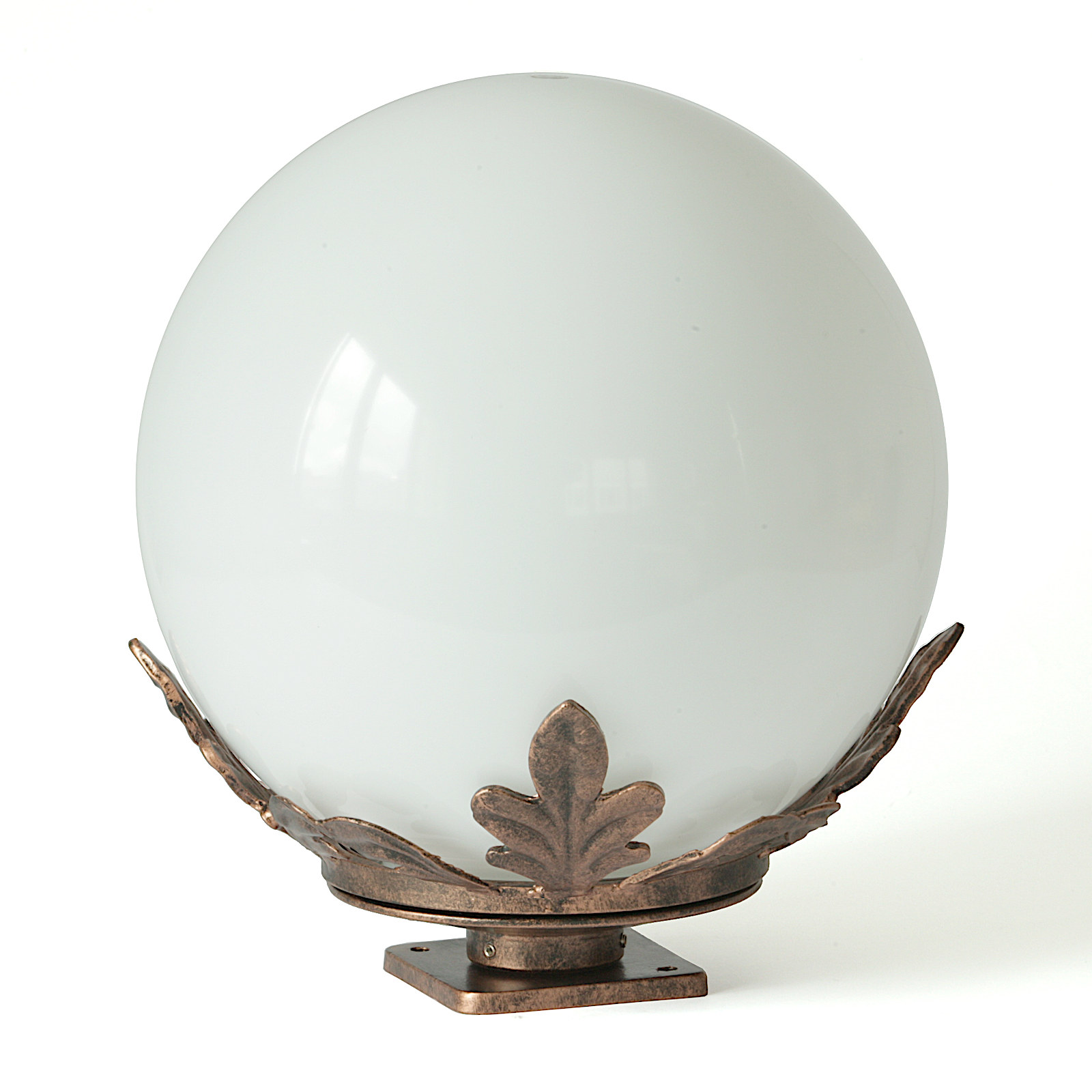 Small Globe Light Terra Lumi 300: Kugelleuchte für Außen Terra lumi 300 mit Dekor-Sockel, Opalacrylglas, Kupferschwarz