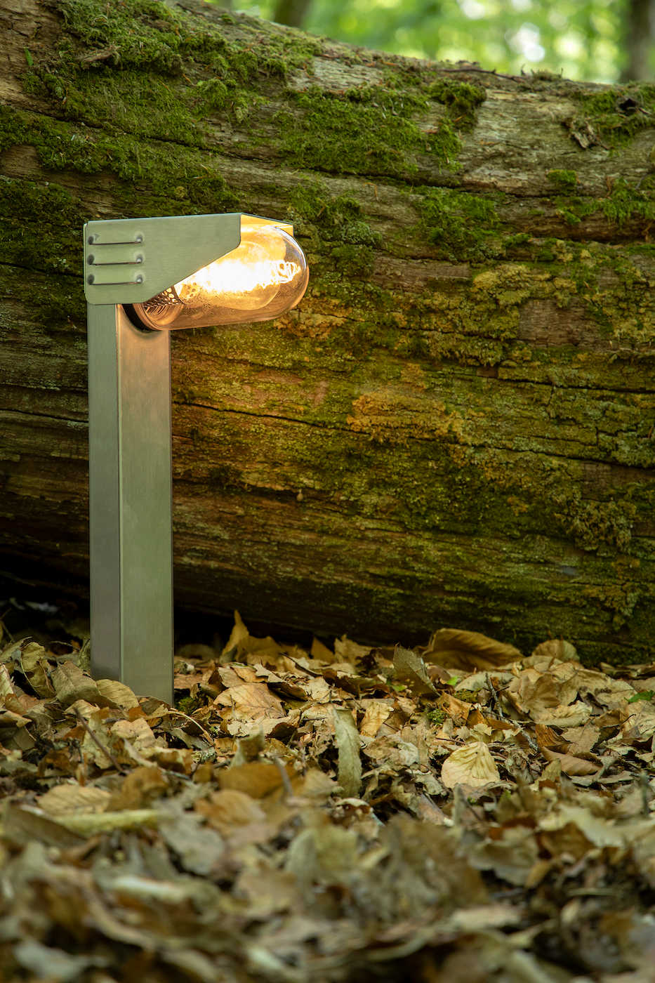 Moderne Wegeleuchte aus Frankreich mit Zylinderglas RP195, (55–60 cm): Edelstahl, klares Glas