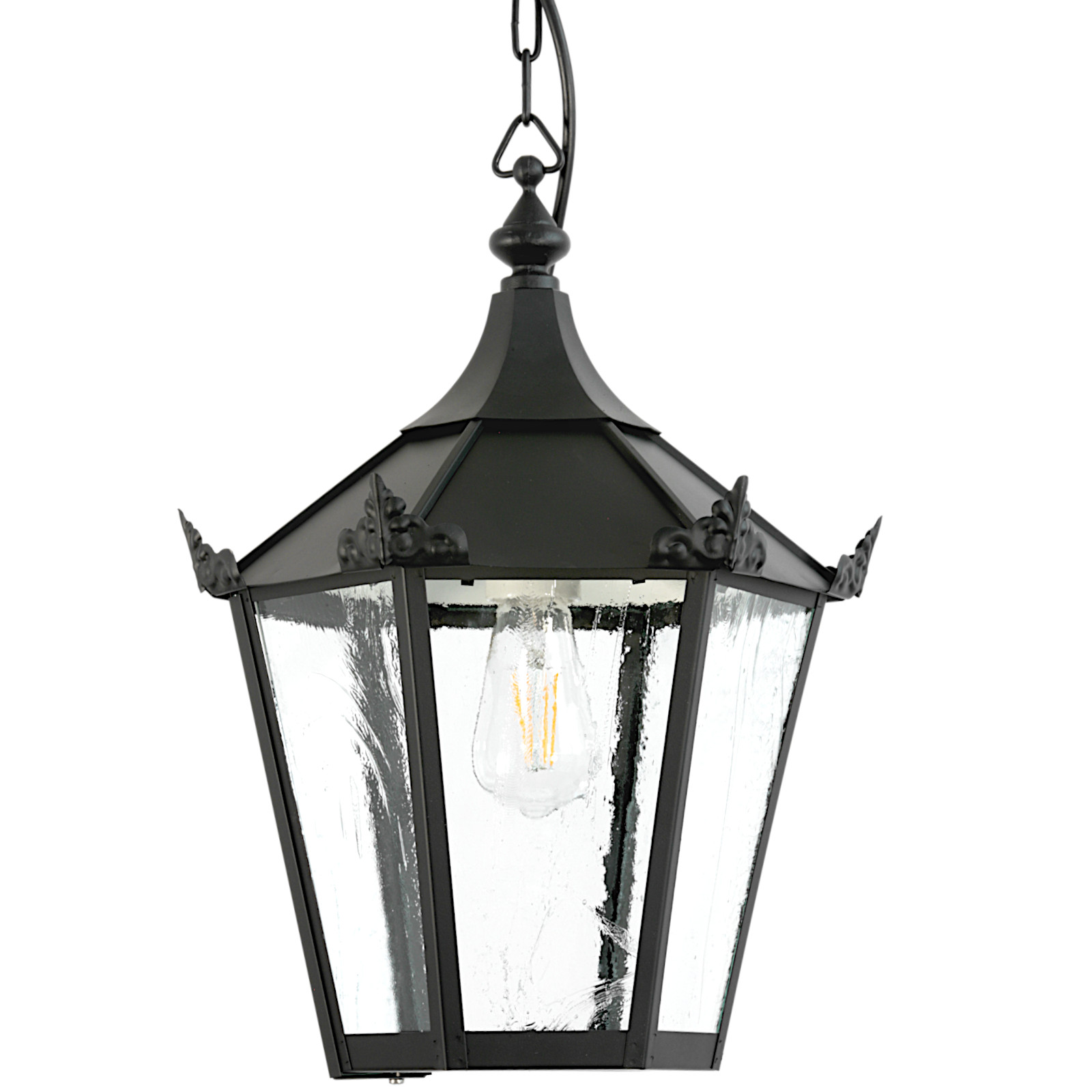 Pendelleuchte A 58-2 im Schinkelstil: hier Modell 3, Schwarz RAL 9005, Altdeutsches Glas